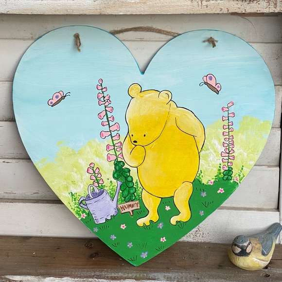 Winnie the Pooh Walking in the Garden Hand Painted Inspired Acrylic on Wood - Picture 7 of 9